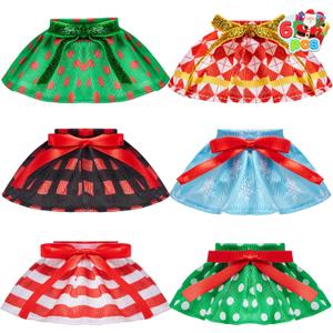 JOYIN 6PCS Christmas Clothing for Doll Plush Dance Skirt Set, 6 Designs Festive Looks, Cute Dresses for Xmas Kids Toddler Doll Couture Costume Accessories, Xmas Decorations Holiday Specials