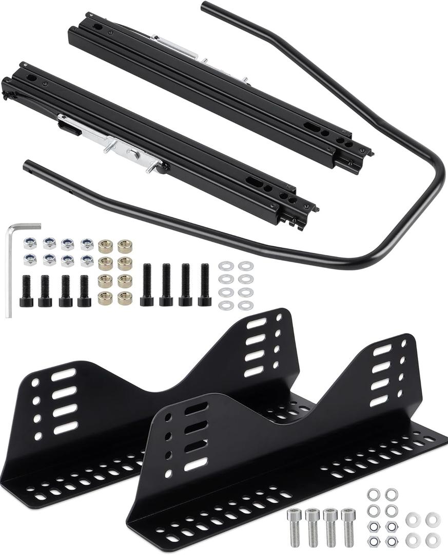 Universal Racing Seat Bracket with Seat Slider, Side Mounting Bracket Track Assembly Sets Compatible with NRG Sparco and More Aftermarket Seats