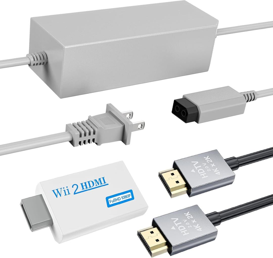 LA NREUCETS 3 in 1 Wii to HDMI Converter, Wii Power Cord AC Adapter Supply and 4.92FT High Speed HDMI Cable Accessories Bundle Kits Compatible with Nintendo Wii (Not for Wii U)