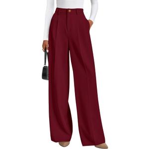 PRETTYGARDEN Womens Wide Leg Dress Pants 2026 Business Casual Flowy Work Palazzo Pants High Waisted Slacks Trousers (Small, Burgundy)