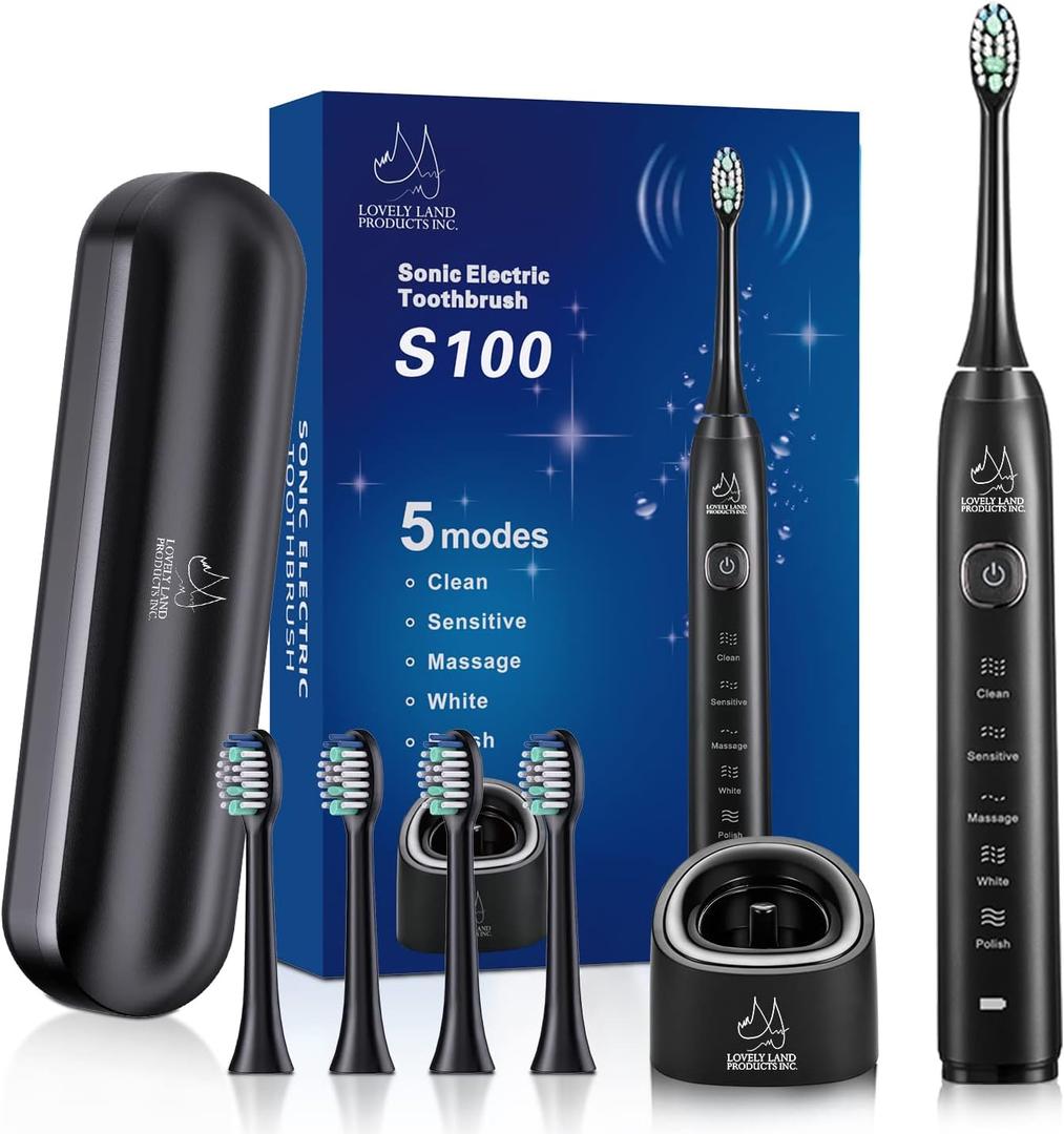 Adult Sonic Electric Toothbrush, USB Rechargeable Sonic Toothbrush, with 12 Brush Heads, 5 Modes, Equipped with Cleaning Brush, Brushing and Washing Two in one