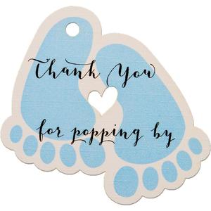 Summer-Ray 50pcs Blue Baby Feet Baby Shower Favor Thank You Tags Thank You for Popping by