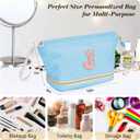 Initial Travel Makeup Bag for Women, Personalized Gift Large Double Layer Make Up Gift Cute Cosmetic Bag, Makeup Pouch Wide-open Roomy Makeup Travel Bags Birthday Thanksgiving Gifts for Her Blue -B