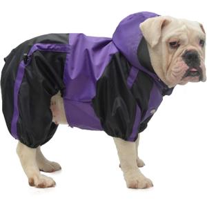 Lovelonglong American Bully Pitbull Dog Hooded Raincoat, Bulldog Rain Jacket Poncho Waterproof Clothes with Hood Breathable 4 Feet Four Legs Rain Coats for Pugs English French Bulldog Purple B-XL