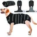 Kuoser Dog Surgery Recovery Suit, Soft Breathable Dog Recovery Suit for Female Spay Male Nueuter, Anti Licking Puppy Onesie Pet Surgical Suit for Dogs Abdominal Wounds Skin Disease, Black Strips, L