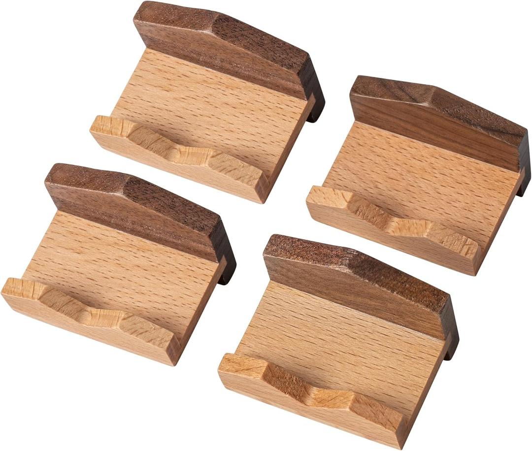 2 x Rustic Wooden Hat Hooks  Beech & Walnut Adhesive Wall Hooks for Hats, Damage-Free Installation, Multi-Purpose Holder for Keys, Scarves, Sunglasses  Space-Saving & Easy to Install (Set of 4)