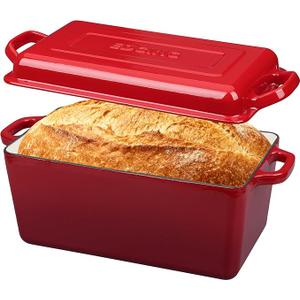 EDGING CASTING Enameled Cast Iron Dutch Oven, Oblong Bread Oven for Sourdough Bread Baking, Baking Pan, Dual Handles, Oven Safe, 4 Quart, Red