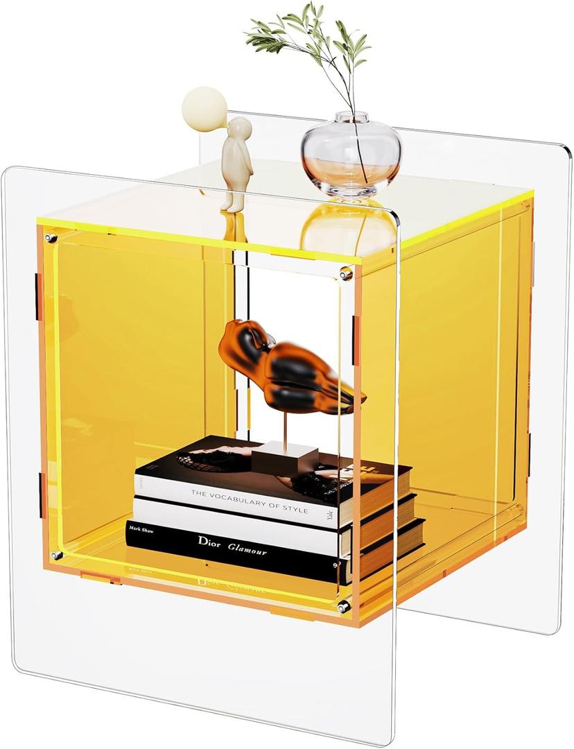 Acrylic Nightstand Colorful Bedside Table with Open Storage Shelf,Clear Side Table for Living Room (1, Yellow)