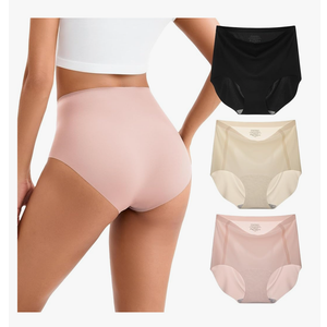 INNERSY Women's High Waist Seamless Underwear No Show Panties Full Coverage Briefs 3-Pack, L