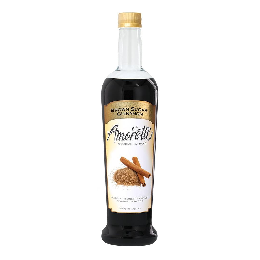 Amoretti - Brown Sugar Cinnamon Gourmet Syrup 750 ml, Flavor Coffees, Teas, Cocktails, & other Beverages, and Drizzle on Desserts, Gluten Free, GMO/GEO Free, Preservative Free, 94 Servings Per Bottle, BBD 04/14/2029 