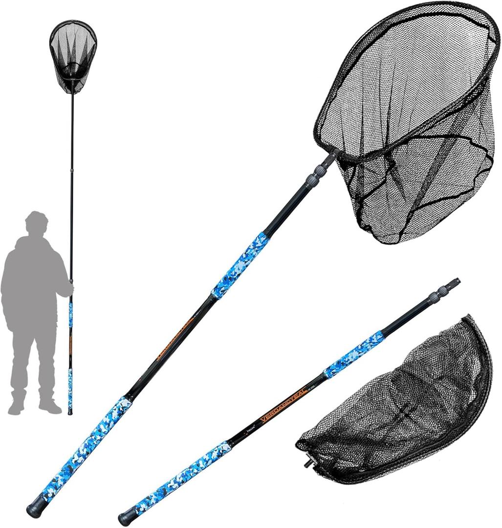 Fiblink Large Fishing Net, Carbon Fiber Fish Net with Telescoping Handle, Collapsible Landing Net 10.9ft, Lightweight Long Cast Net for Bass, Trout, Salmon (131" Full)