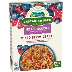 Cascadian Farm Organic Mixed Berry Cereal, No Added Sugar, 12.5 oz, BBD: 

02/12/2026

 