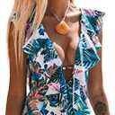 SPORLIKE Women One Piece Swimsuit V-Neck Ruffle Bathing Suit Padded Monokini Large