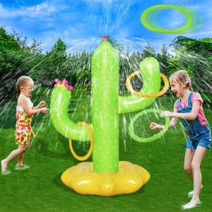 Sprinkler for Kids, Inflatable Cactus Water Toys for Boys Girls, Summer Outdoor Game with 4 Rings, Backyard Water Sprinkler Spray Toy Fun Gifts for Children Ages 3 4 5 6 Years and Up