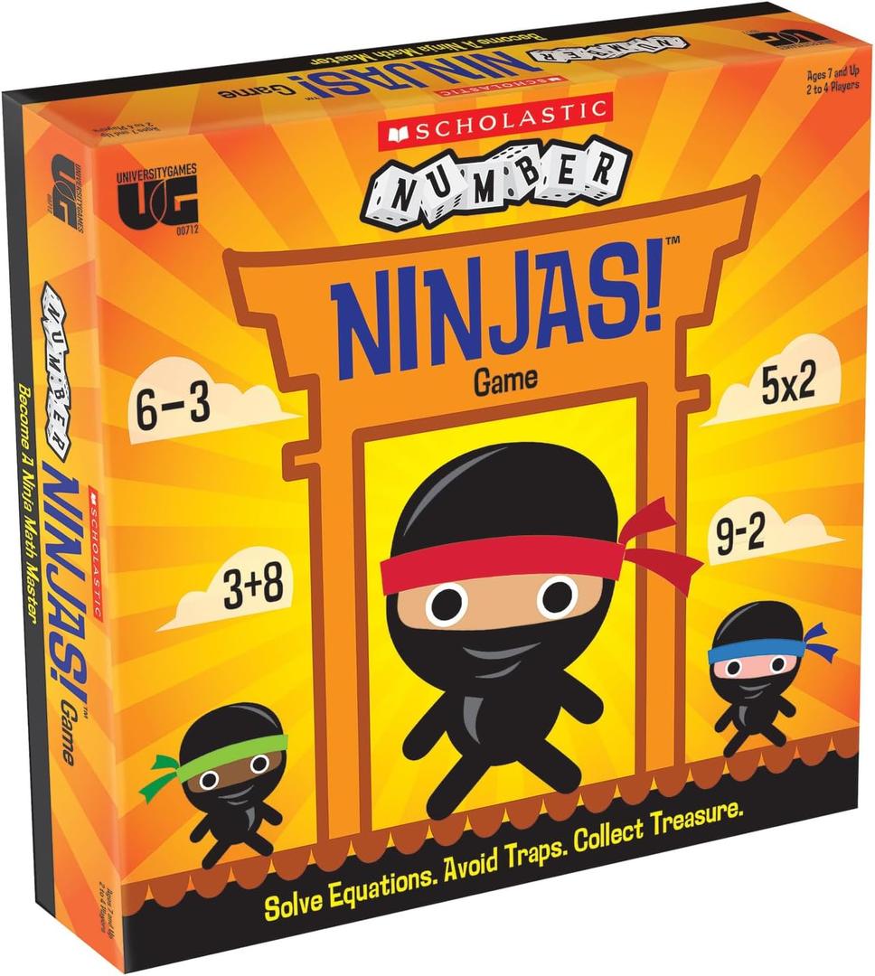 University Games, Scholastic Number Ninjas Math Master Board Game, Reinforces Mathematics Skills for Kids, for 2 to 4 Players Ages 7 and Up