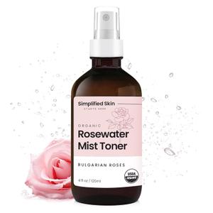 Rose Water Spray for Face & Hair  Pure USDA Organic Rosewater Toner  Refreshing Mist for Skin Care, Makeup & Locs  Natural Rose Scent, 4 Oz (4 Fl Oz (Pack of 1))