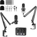 TONOR Podcast Equipment Bundle for 2, Audio Mixer with 2 Dynamic Microphone and 2 Boom Arm Set, XLR Mic with Studio Audio Interface, All-in-One Pack for Podcasting, Recording, Youtube, Tiktok, POD-2