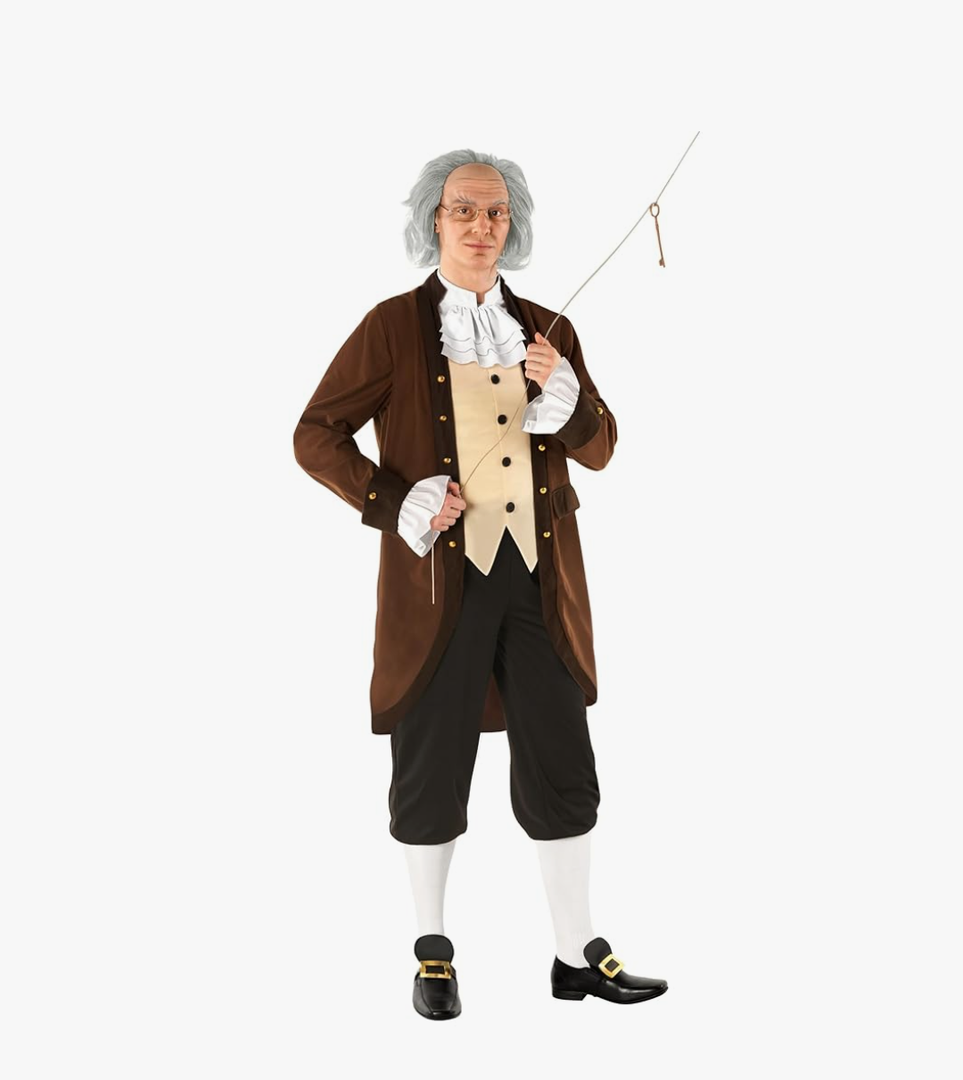 Morph Benjamin Franklin Costume With Wig Founding Fathers Costume Adult Colonial Outfit Men Ben Franklin Outfit Men, XL