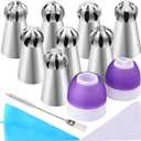 42 Pcs Russian Piping Tips Set, 8 Nozzles Flower Frosting Icing Tips Russian Ball Piping Tips for Cake Decorating Kit, 2 Couplers 30 Pastry Baking Bags 1 Cleaning Brush, 1 Reusable Silicone Bag YLYL