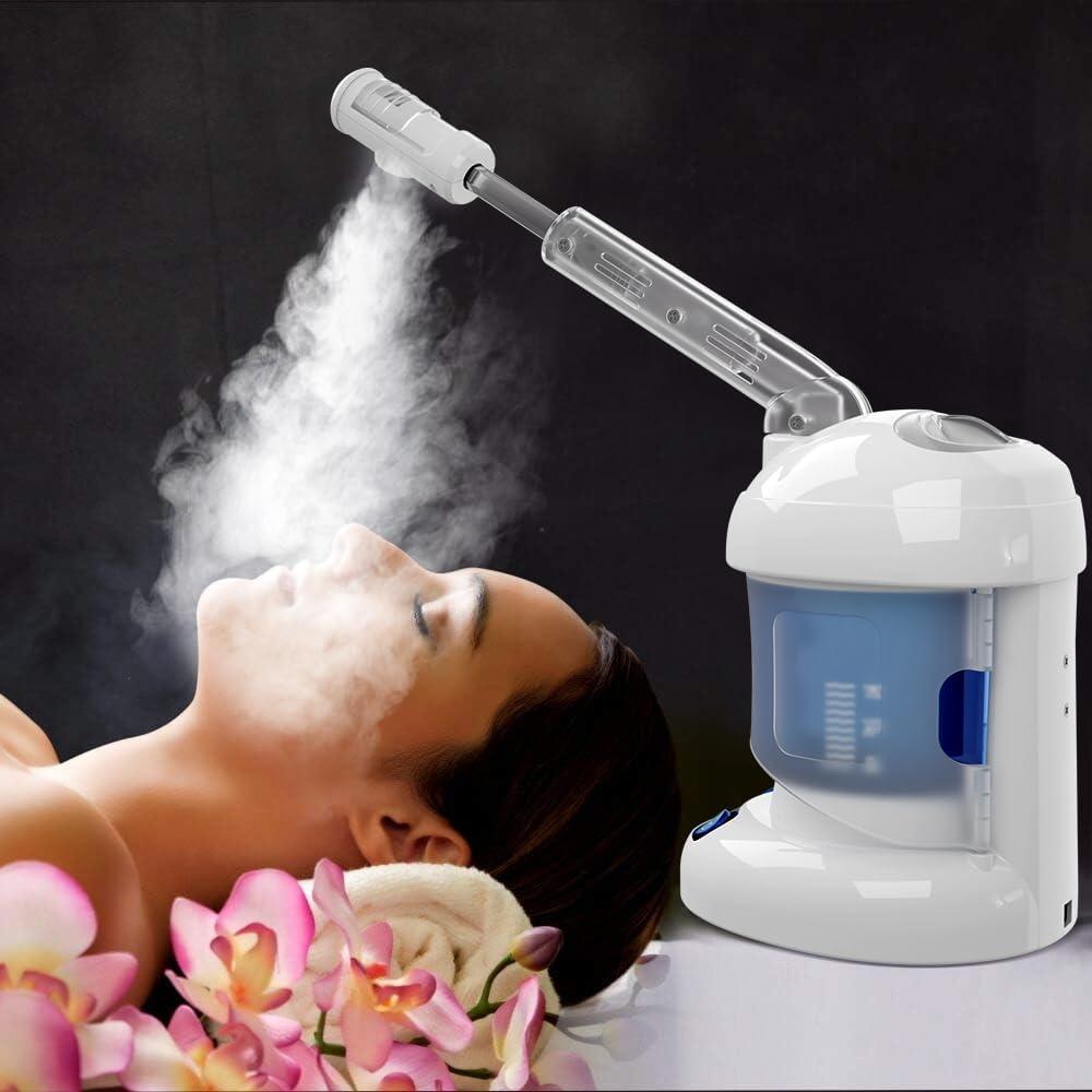 Facial Steamer - Ozone Steamer with Extendable Arm - Professional Nano Ionic Facial Steamer for Deep Cleaning - Portable for Personal Care Use at Home or Salon (White)