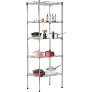 BestOffice | 5-Tier Wire Storage Shelves | 17x12x48 | Chrome | with Adjustable Racks | Heavy-Duty Metal Shelf, Holds Upto 750 lbs | No-Tool Assembly | Ideal for Home & Garage Shelving