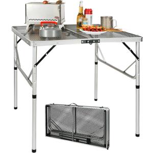 REDCAMP Folding Portable Grill Table for Outside, Lightweight Aluminum Metal Grill Stand Table for Camping Cooking BBQ RV Picnic,Easy to Assemble with Adjustable Heights Legs,Silver 32x32