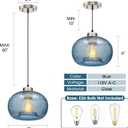 Modern Hand Blown Pendant Lights Kitchen Island, Blue Seeded Glass Pendant Light Fixtures, Brushed Nickel Globe Ceiling Hanging Light Fixture Foyer Entryway Dining Room, 1-Pack