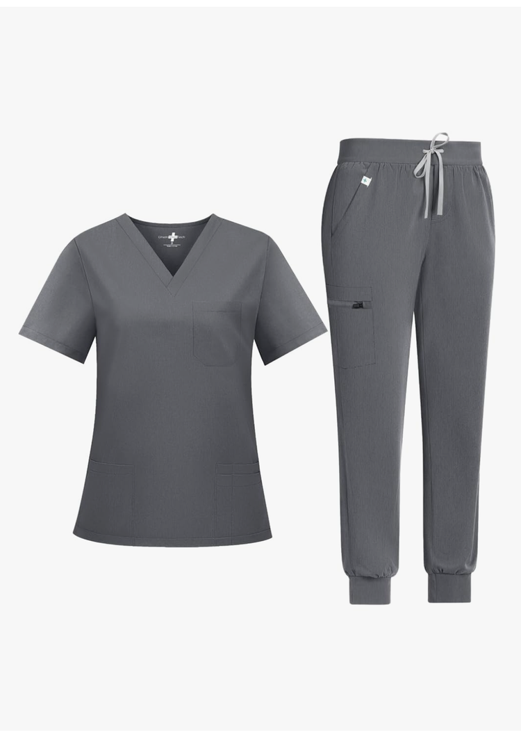 Scrubs for Women Set Medical Uniform - Stretch Slim Fit V-Neck Scrub Top & Jogger Pant with 9 Pockets, Size M