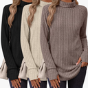 Ficerd 3 Pack Women's Turtleneck Long Sleeve Tunic Sweater Thumbhole, Ribbed Raglan Curved Hem Knit Shirts Loose Fall Winter, XL