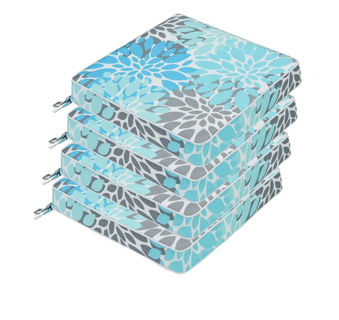 JMGBird Outdoor Chair Cushions Set of 4, Water Resistant Seat Cushions 19 x 19 Inch with Ties Outdoor Cushions for Patio Furniture
