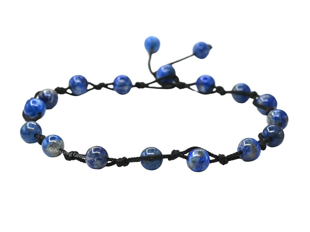 Amazing Gemstone Lapis Lazuli Anklet Ankle Bracelets for Women - Waterproof Beaded Healing Crystal Anklets, Plus Size Chakra Gemstone Bead Anklet (Stretchy Adjustable - Hand Knotted)