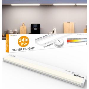 LED Under Cabinet Lighting Hardwired Or Plug in, 24 Inch17W1700LM Super Bright,Dimmable With Dimmer,120V 5CCT 2700/3000/3500/4000/5000K, Linkable Cabinet Light,Under Counter Lights for Kitchen