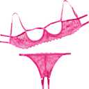 Lilosy Sexy Underwire Floral Lace Sheer Lingerie Set for Women See Through Bra and Panty 2 Piece (3X-Large, Hot Pink)