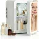 Lispin Mini Fridge for Bedroom, 4L Skincare Fridge with Dimmable LED Light Mirror for Dorm & Office, Portable Cooler & Warmer Small Compact Refrigerator for Skincare