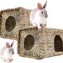 WUWEOT 2 Pack Large Grass Bunny House, Foldable Rabbit Hut, Play Hideaway Bed Hay Mat Chew Toy for Rabbit, Guinea Pigs, Gerbils, Hamster and Small Animals, 11"x8"x8"