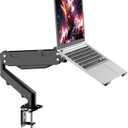 Pholiten 2 in 1 Laptop Desk Mount with Gas Spring Arm, Monitor Laptop Stand for 12-17 Inch Notebook and 13-32 Inch Computer Screen, Holds 22lbs, Full Motion with Vented Tray