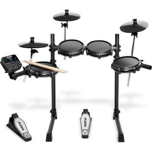 Alesis Turbo Mesh Kit  Electric Drum Set With 100+ Sounds, Quiet Mesh Drum Pads, Drum Sticks, Connection Cables, Drum Lessons