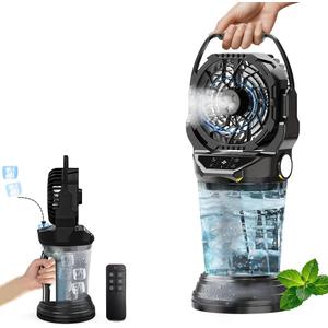 2026 New Portable Misting Fan with 30000mAh Rechargeable Battery, 120Â° Auto Oscillating Battery Powered Fan, 4 Speeds Spray Fan with LED ambient light for Camping, Patio, Outdoor, Travel (Black)