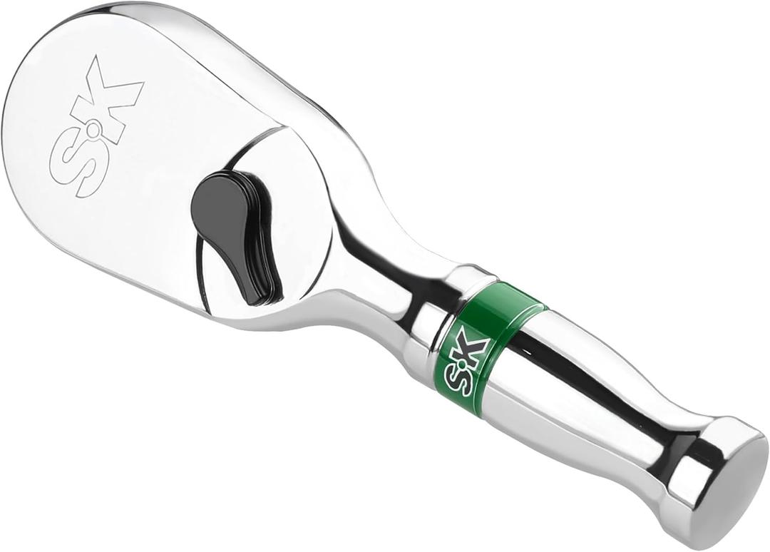SK 3/ 8" Drive Stubby Ratchet Handle, Pear Head, 90-Tooth Ratchet, Alloy Steel, with Contoured Handle