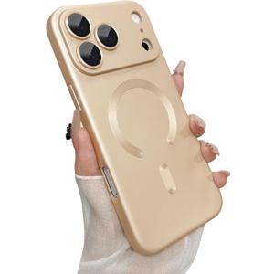 ankofave Magnetic for iPhone 17 Pro Max Case, with Camera Lens Protector, Compatible with Magnetic, Slim Shockproof Soft Silicone Metallic Luster Phone Case for iPhone 17 Pro Max, Champagne Gold