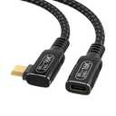 80Gbps USB C Extension Cable for Thunderbolt 5/4,1.65ft/0.5m Short USB4 cable with 90-Degree Right Angle ,240W Charging, 16K/Dual 8K Video, Male to Female Extension Cable for Laptop, Tablet,Dock