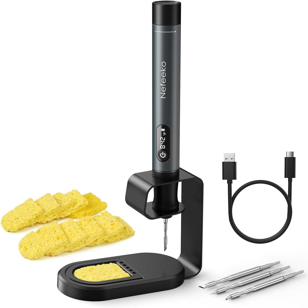 Nefeeko Soldering Iron Kit, Cordless Soldering Iron with LED Display, 7s Fast Heating(392-842F), Auto Sleep/Off, Interchangeable C210 Soldering Tips, Portable Tin Melting Tools for Precision Repair