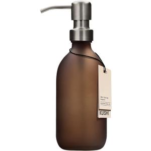 Kuishi Matt Brown Glass Soap Dispenser with Pump [300 ml, Silver], Brown Soap Dispenser with Stainless Steel Pump, Brown Pump Bottle Ideal for Hand Wash, Shampoo, Conditioner, Shower Gel (BPA-Free)