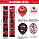 Graduation Decorations Class of 2026 - Red Graduation Party Supplies with Congrats Grad Backdrop & Banner, Hanging Swirls, Porch Sign, Balloons for High School & College Celebrations