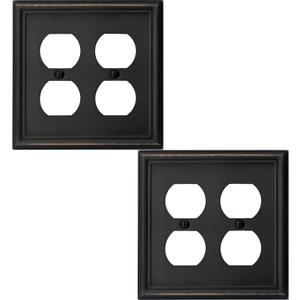 Double Duplex Outlet Light Switch Cover Luca Metal Wall Plate, 2-Pack Aged Bronze 2 Gang, for Receptacle Light Switch, Switch Cover Decorative Wallplate, Durable