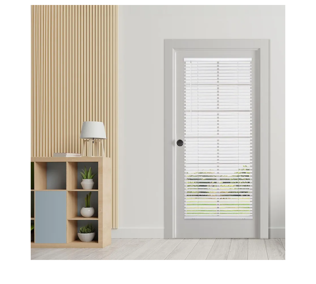 DEZ FURNISHINGS Cordless No Tools 1" Magnet Mini Blinds for Metal Doors, Room Darkening, 25" W x 72" H, White DEZ FURNISHINGS Cordless No Tools 1" Magnet Mini Blinds for Metal Doors, Room Darkening, 25" W x 72" H, White