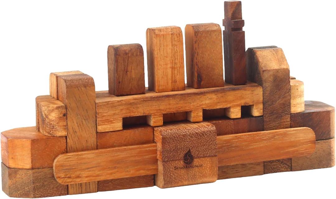 Wooden Kumiki Brain Teaser Puzzle for Adults  Handmade 3D Interlocking Wooden Puzzle Game  Classic Japanese Logic Puzzle  Mind Challenge Gift for Adults, Wooden Desk Toy & Decor (Boat)