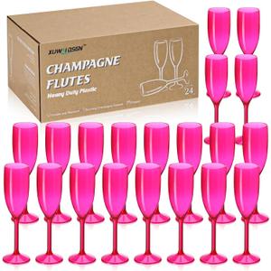 XUWAIDSGN Champagne Flute Acrylic Champagne Glasses Wedding Toasting Champagne Flute Goblet Plastic Reusable Unbreakable Champagne Cups for Bachelorette Wedding Bridal Shower Party (Hot Pink, 24)