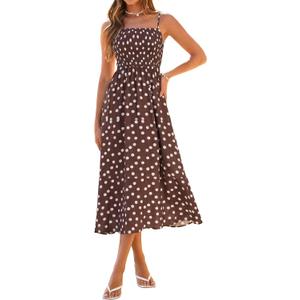 Simplee Womens Spaghetti Strap Maxi Dress Summer Casual Boho Smocked Flowy Long Sundress Beach Vacation Wedding Guest, medium