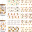 UV DTF Cup Wrap Transfer Stickers for Glass, 10 Sheets Christmas Themed Cup Transfer Stickers, Suitable for 16OZ Libbey Cups, Perfect for Crafting Cup Decals, Furniture Decor, Wood DIY Crafts Style 1
